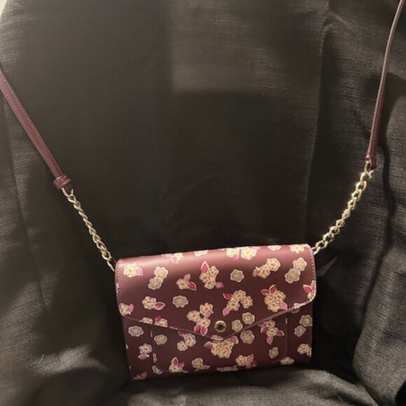 kate spade Handbags - Kate Spade Frosted Floral Tinsel Flap Deep Berry Crossbody/Clutch 6 Card Slots